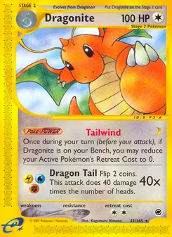 Dragonite — Expedition Base Set #43, 2002. Illustrated by Kagemaru Himeno.