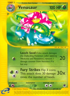 Venusaur — Expedition Base Set #67, 2002. Illustrated by Atsuko Nishida.