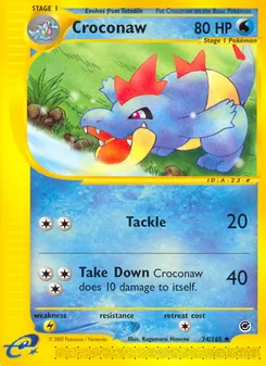 Croconaw — Expedition Base Set #74, 2002. Illustrated by Kagemaru Himeno.