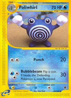 Poliwhirl — Expedition Base Set #89, 2002. Illustrated by Yuka Morii.