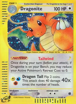 Dragonite — Expedition Base Set #9, 2002. Illustrated by Kagemaru Himeno.