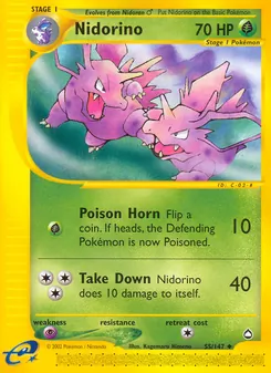 Nidorino — Aquapolis #55, 2003. Illustrated by Kagemaru Himeno.