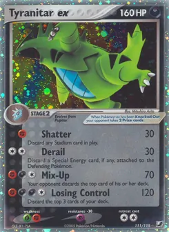 Tyranitar ex — Unseen Forces #111, 2005. Illustrated by Mitsuhiro Arita.