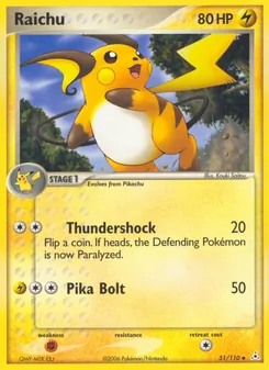 Raichu — Holon Phantoms #51, 2006. Illustrated by Kouki Saitou.
