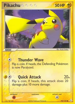 Pikachu — Holon Phantoms #78, 2006. Illustrated by Kouki Saitou.