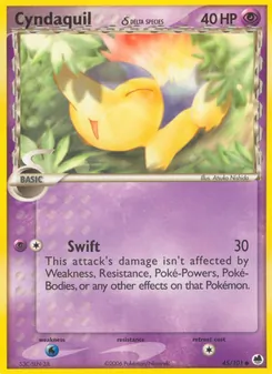 Cyndaquil δ — Dragon Frontiers #45, 2006. Illustrated by Atsuko Nishida.