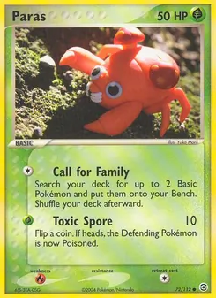 Paras — FireRed & LeafGreen #72, 2004. Illustrated by Yuka Morii.