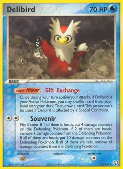 Delibird — Team Rocket Returns #21, 2004. Illustrated by Yuka Morii.