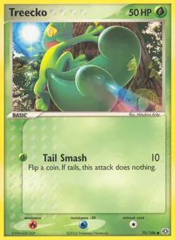 Treecko — Emerald #70, 2005. Illustrated by Mitsuhiro Arita.