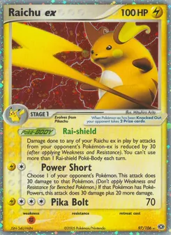 Raichu ex — Emerald #97, 2005. Illustrated by Mitsuhiro Arita.