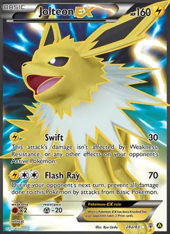 Jolteon-EX — Generations #28a, 2016. Illustrated by Naoki Saito.