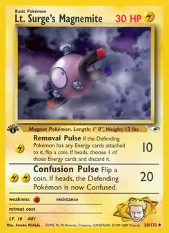 Lt. Surge's Magnemite — Gym Heroes #50, 2000. Illustrated by Atsuko Nishida.