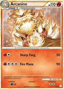 Arcanine — HeartGold SoulSilver #1, 2010. Illustrated by Naoki Saito.