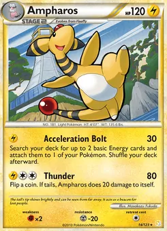 Ampharos — HeartGold SoulSilver #14, 2010. Illustrated by Masakazu Fukuda.
