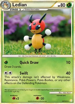 Ledian — HeartGold SoulSilver #25, 2010. Illustrated by Yuka Morii.