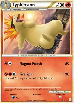 Typhlosion — HeartGold SoulSilver #32, 2010. Illustrated by Kagemaru Himeno.