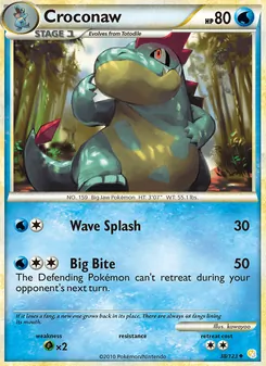 Croconaw — HeartGold SoulSilver #38, 2010. Illustrated by kawayoo.