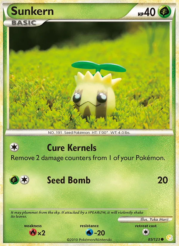 Sunkern — HeartGold SoulSilver #85, 2010. Illustrated by Yuka Morii.