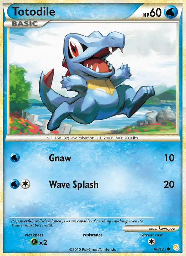 Totodile — HeartGold SoulSilver #86, 2010. Illustrated by kawayoo.