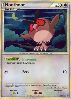 Hoothoot — HGSS Black Star Promos #HGSS05, 2010. Illustrated by Masakazu Fukuda.