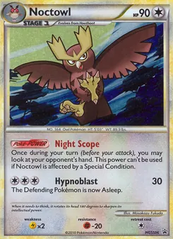 Noctowl — HGSS Black Star Promos #HGSS06, 2010. Illustrated by Masakazu Fukuda.