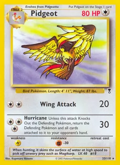 Pidgeot — Legendary Collection #33, 2002. Illustrated by Kagemaru Himeno.