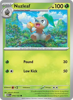 Nuzleaf — Mega Evolution #014, 2025. Illustrated by takashi shiraishi.