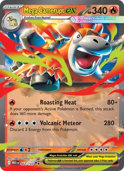 Mega Camerupt ex — Mega Evolution #022, 2025. Illustrated by 5ban Graphics.