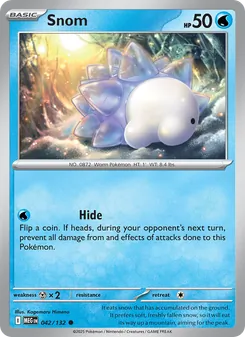 Snom — Mega Evolution #042, 2025. Illustrated by Kagemaru Himeno.