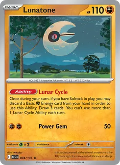Lunatone — Mega Evolution #074, 2025. Illustrated by Whisker.