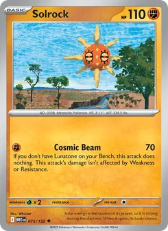 Solrock — Mega Evolution #075, 2025. Illustrated by Whisker.