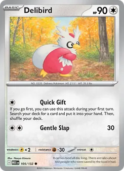 Delibird — Mega Evolution #105, 2025. Illustrated by Naoyo Kimura.