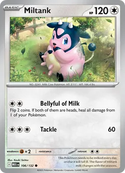 Miltank — Mega Evolution #106, 2025. Illustrated by Kouki Saitou.