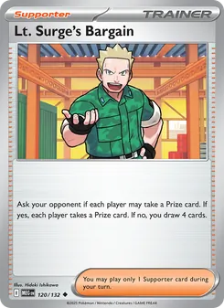 Lt. Surge's Bargain — Mega Evolution #120, 2025. Illustrated by Hideki Ishikawa.