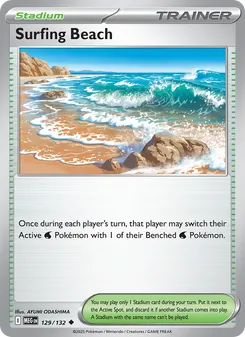 Surfing Beach — Mega Evolution #129, 2025. Illustrated by AYUMI ODASHIMA.