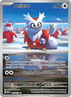 Delibird — Mega Evolution #152, 2025. Illustrated by Takeshi Nakamura.