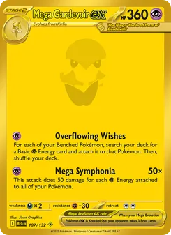 Mega Gardevoir ex — Mega Evolution #187, 2025. Illustrated by 5ban Graphics.