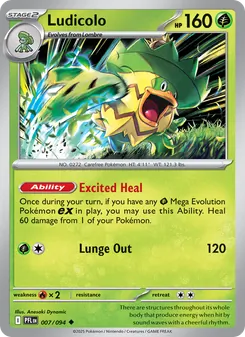 Ludicolo — Phantasmal Flames #007, 2025. Illustrated by Anesaki Dynamic.