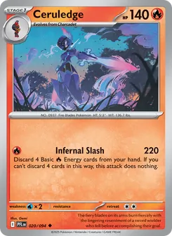 Ceruledge — Phantasmal Flames #020, 2025. Illustrated by Gemi.