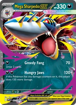 Mega Sharpedo ex — Phantasmal Flames #061, 2025. Illustrated by 5ban Graphics.