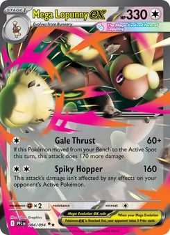 Mega Lopunny ex — Phantasmal Flames #084, 2025. Illustrated by 5ban Graphics.