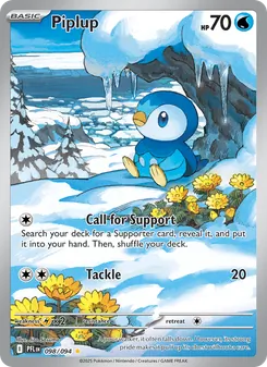 Piplup — Phantasmal Flames #098, 2025. Illustrated by Jiro Sasumo.