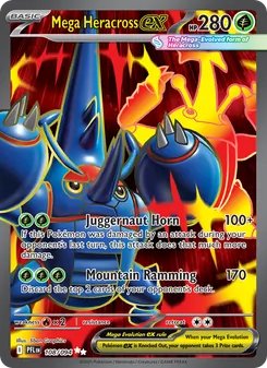 Mega Heracross ex — Phantasmal Flames #108, 2025. Illustrated by 5ban Graphics.