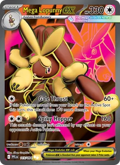 Mega Lopunny ex — Phantasmal Flames #115, 2025. Illustrated by 5ban Graphics.