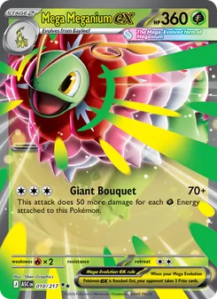 Mega Meganium ex — Ascended Heroes #010, 2026. Illustrated by 5ban Graphics.