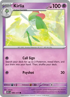 Kirlia — Ascended Heroes #088, 2026. Illustrated by satoma.