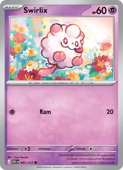 Swirlix — Ascended Heroes #093, 2026. Illustrated by Saya Tsuruta.
