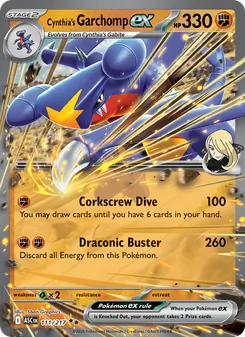 Cynthia's Garchomp ex — Ascended Heroes #111, 2026. Illustrated by 5ban Graphics.