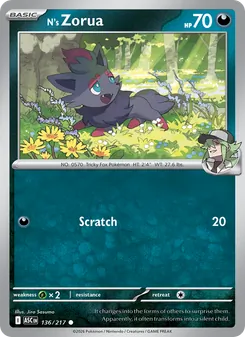 N's Zorua — Ascended Heroes #136, 2026. Illustrated by Jiro Sasumo.