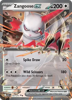 Zangoose ex — Ascended Heroes #167, 2026. Illustrated by 5ban Graphics.